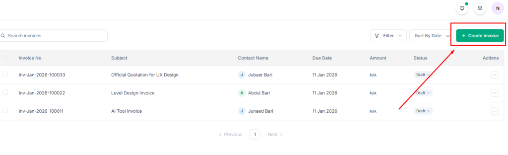 create new invoice in Taskip