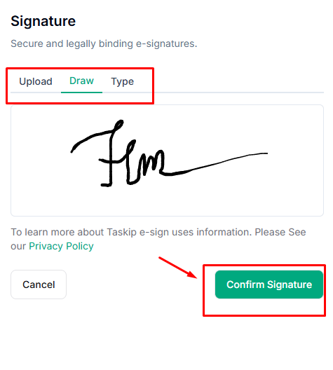 Add e-signature in Taskip invoice 