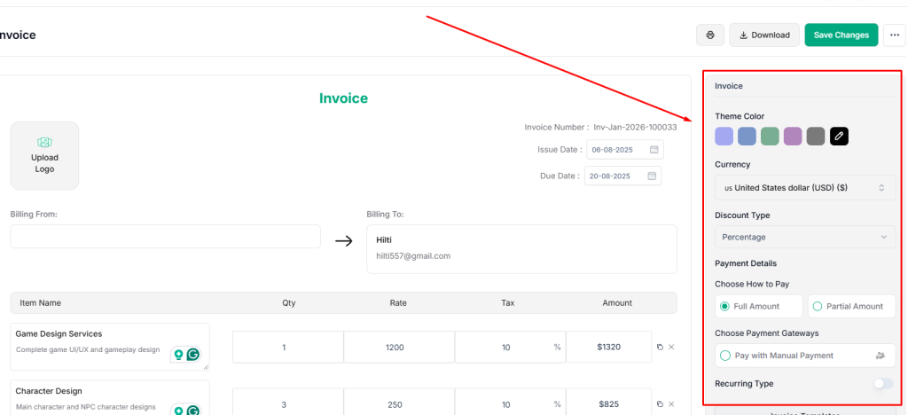 cutomize Taskip Invoice 