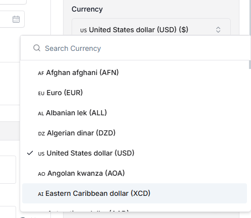 change currency in Taskip invoice 