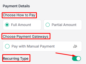 add payment details in Taskip