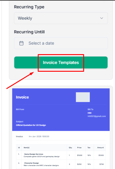 select invoice templates 