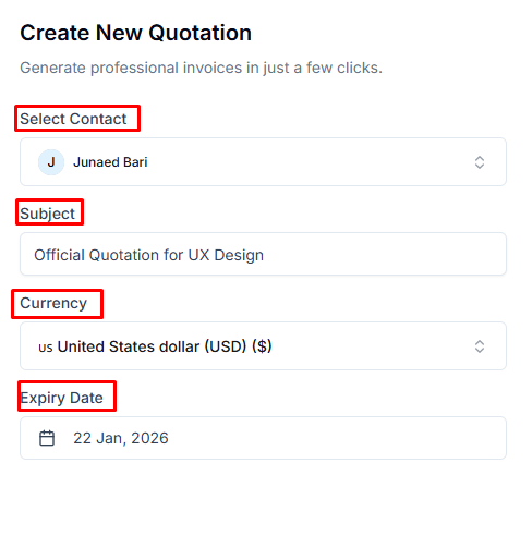Create new quotation in Taskip