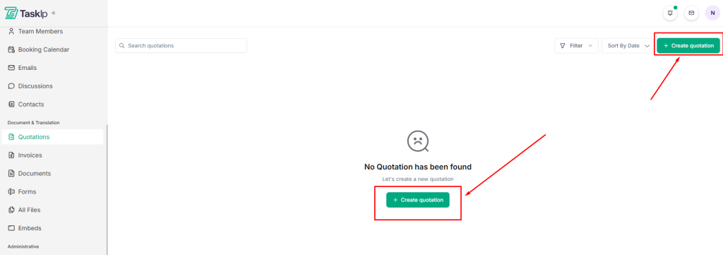 Create new quotation in Taskip