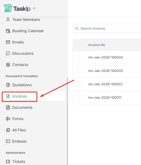 Taskip Invoice creation
