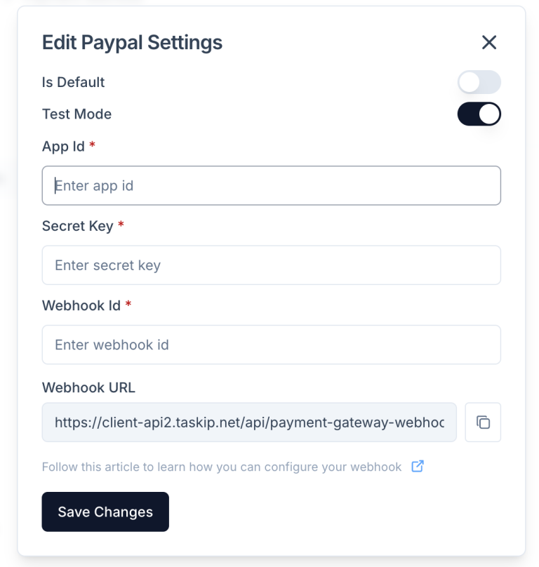 paypal settings