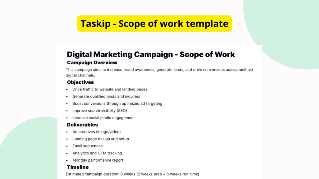 Free Digital Marketing Campaign Scope of Work Template