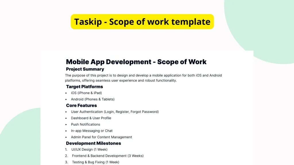 Mobile App Development Scope of Work Template Taskip