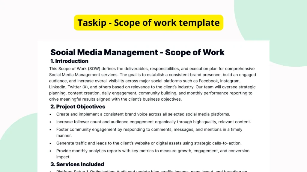 Social Media Management Scope of Work Template