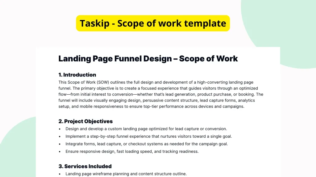 Landing Page Funnel Design Scope of Work Template