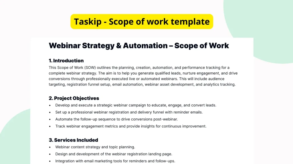 Webinar Strategy Scope of Work Template