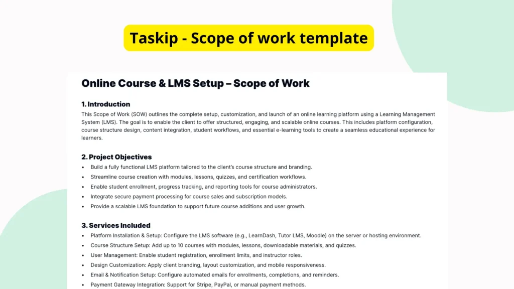 LMS Setup Scope of Work Template | Online Course SOW