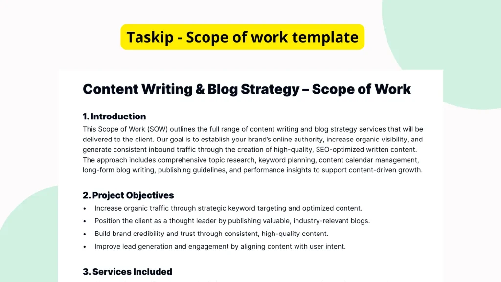 Content Writing Scope of Work Template