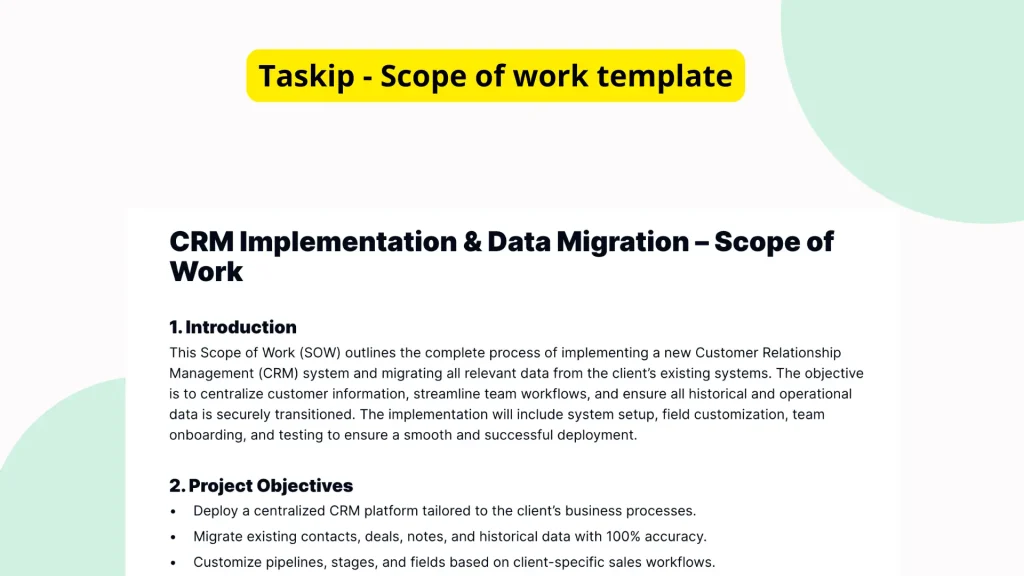 CRM Implementation & Data Migration Scope of Work Template