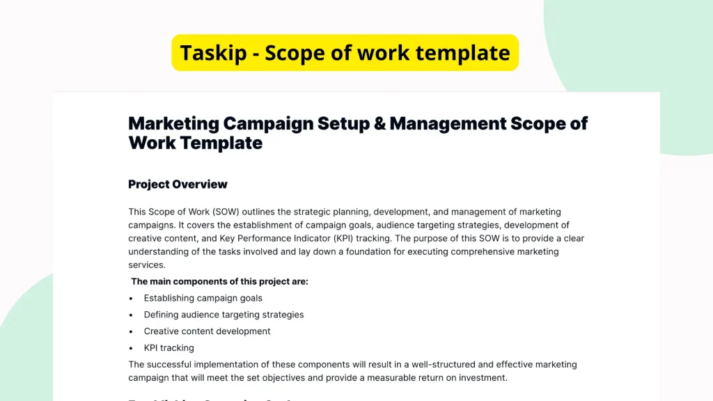 Marketing Campaign Setup & Management Scope of Work Template