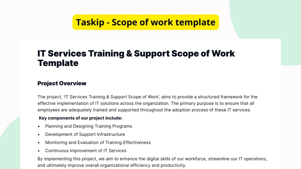 IT Services Training & Support Scope of Work Template