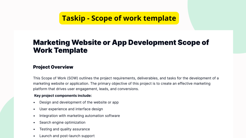 Marketing Website or App Development Scope of Work Template - Scope of Work