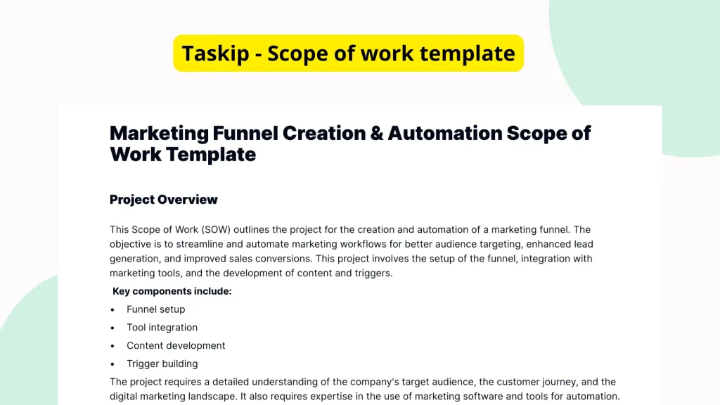 Marketing Funnel Creation & Automation Scope of Work Template