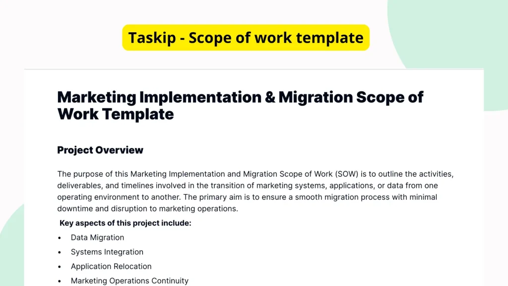 Marketing Implementation & Migration Scope of Work Template