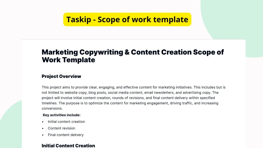 Marketing Copywriting & Content Creation Scope of Work Template