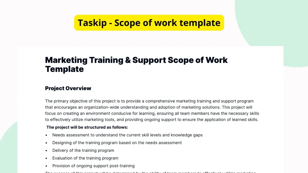 Marketing Training & Support Scope of Work Template