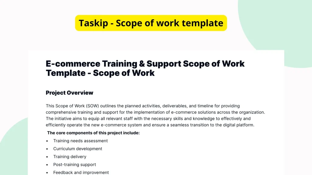 E-commerce Training & Support Scope of Work Template