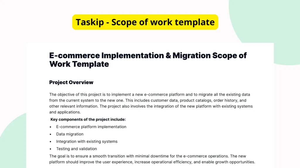 E-commerce Implementation & Migration Scope of Work Template