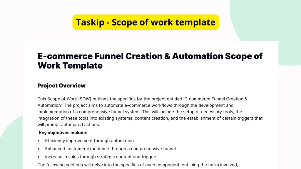 E-commerce Funnel Creation & Automation Scope of Work Template