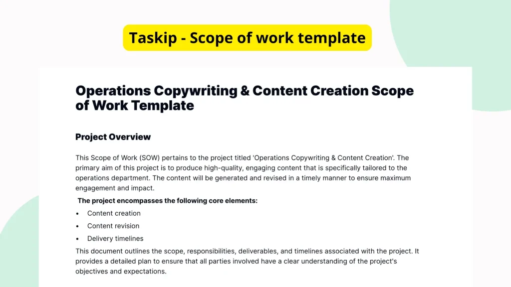 Operations Copywriting & Content Creation Scope of Work Template