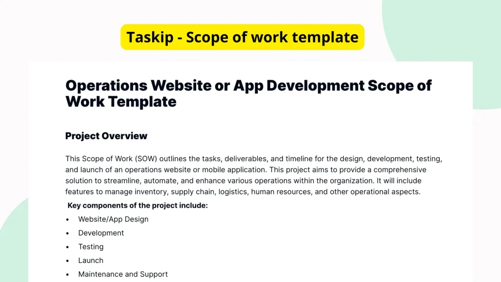 Operations Website or App Development Scope of Work Template