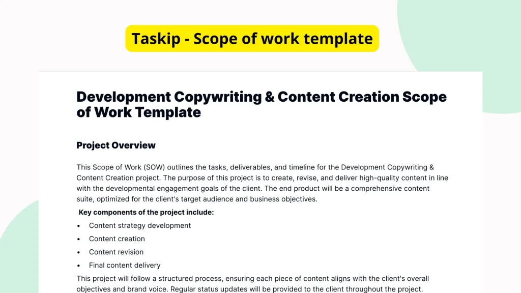 Development Copywriting & Content Creation Scope of Work Template