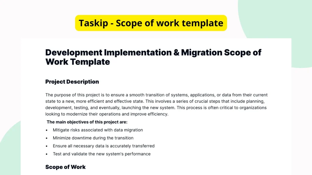 Development Implementation & Migration Scope of Work Template