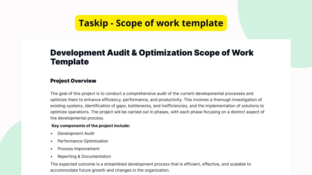 Development Audit & Optimization Scope of Work Template
