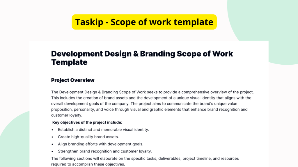 Development Design & Branding Scope of Work Template