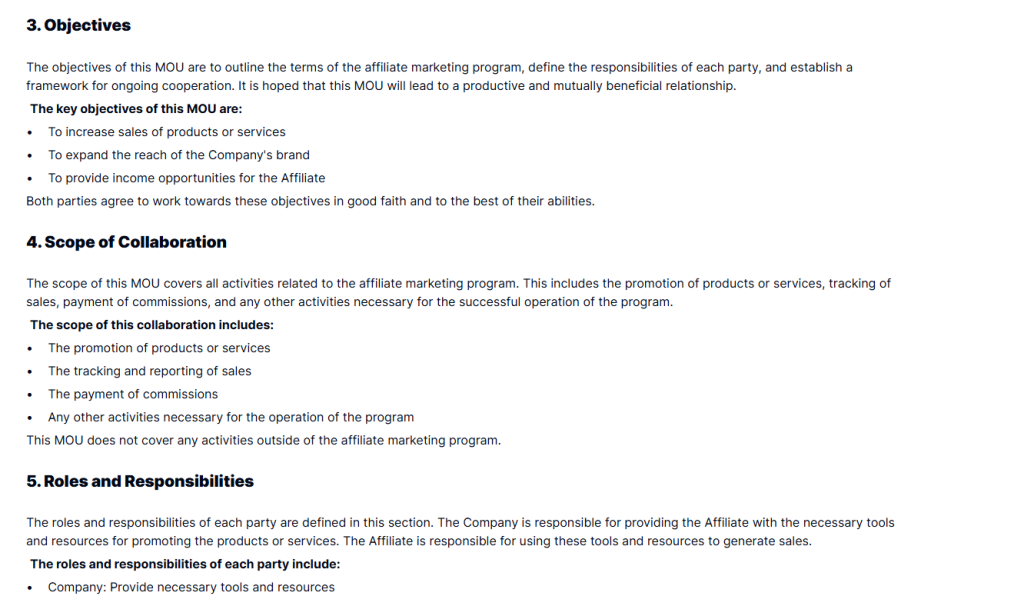 Affiliate Marketing MOU Template for Professional Agreements  Taskip