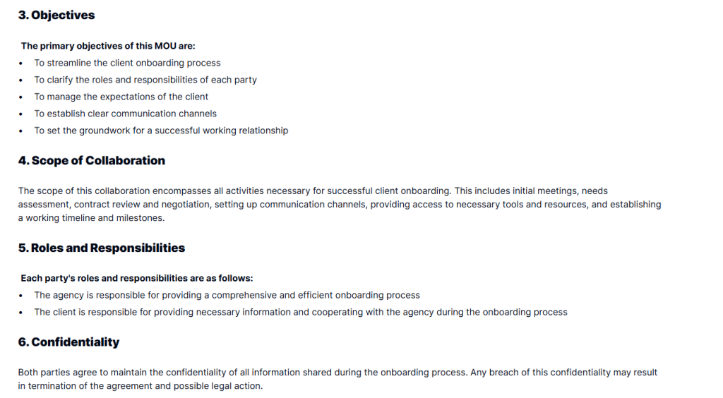 Client Onboarding MOU Template for Professional Agreements  Taskip