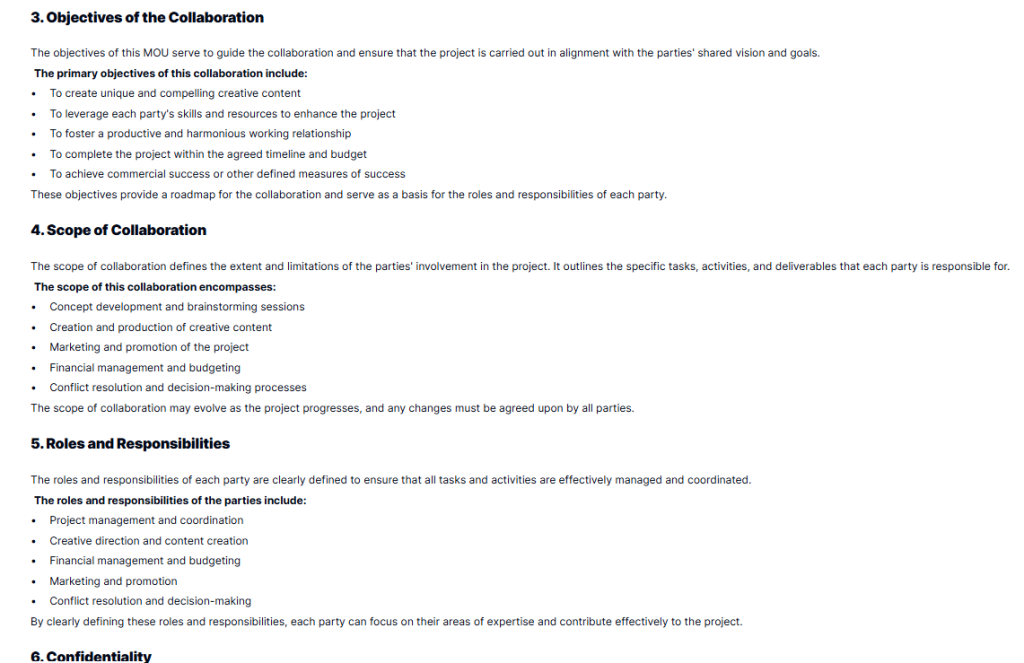 Creative Project Collaboration MOU Template  Formalize Shared Projects