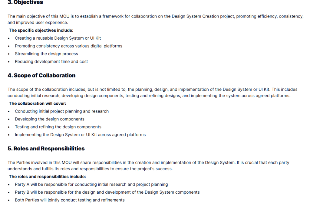 Design System Creation MOU Template  Collaborate with Clarity