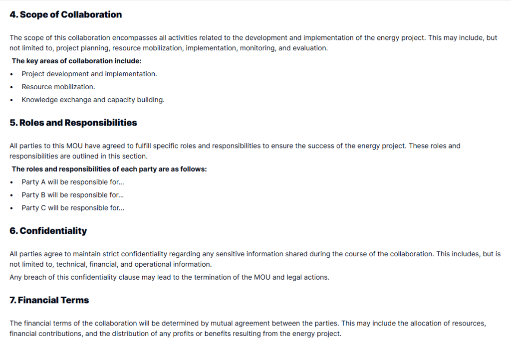 Energy Project MOU Template Structured Collaboration Framework