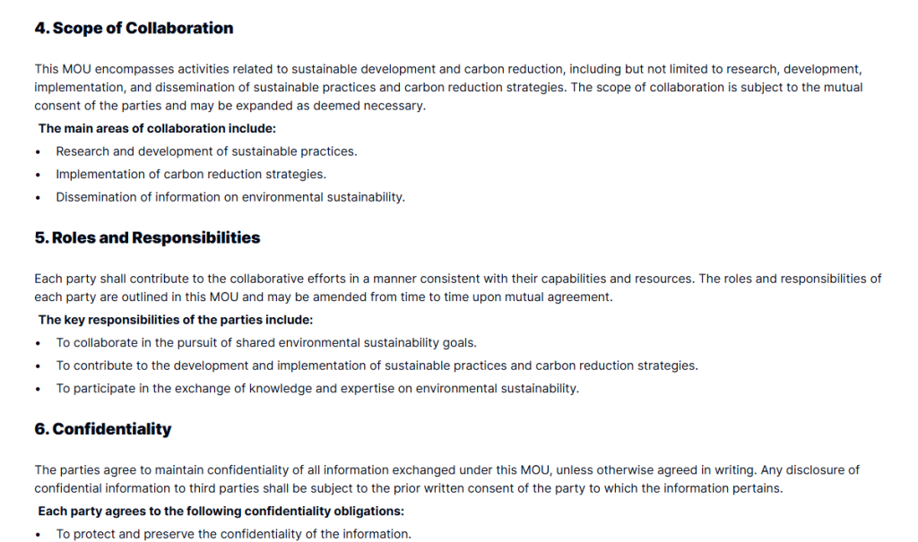 Environmental Sustainability MOU Template in Taskip, A structured legal framework to define eco-friendly goals, roles, and responsibilities between partners