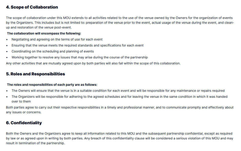 Event Venue Partnership MOU Template  Create Agreements Easily