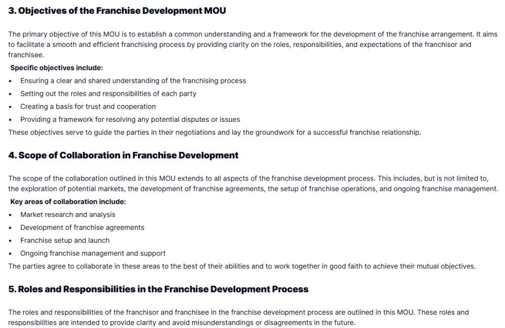 Franchise Development MOU Template for Clear Business Agreements