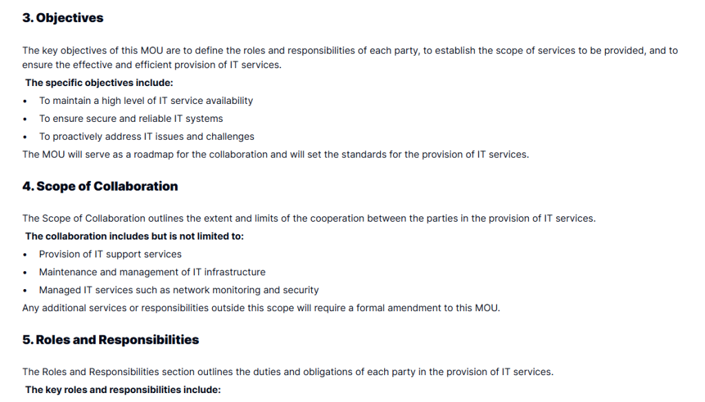 IT Services MOU Template - Draft Clear Partnership Agreements  Taskip