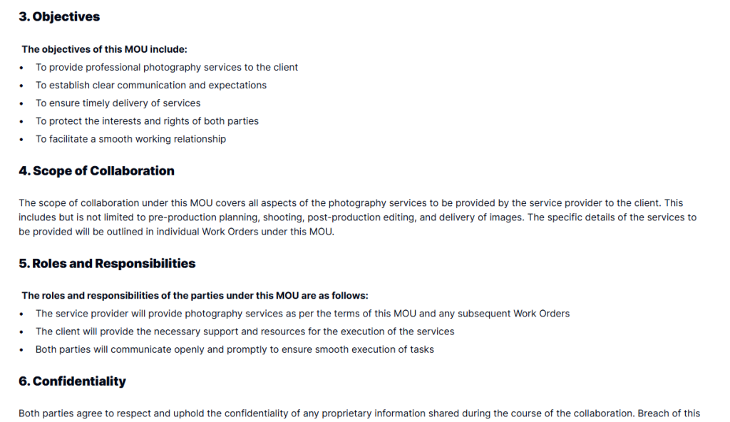Photography Services MOU Template – A Simple Start to Professional Collaboration