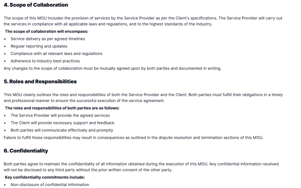 Service Provider MOU Template – A ready-to-use framework to save time, reduce risk, and build trust in service agreements.