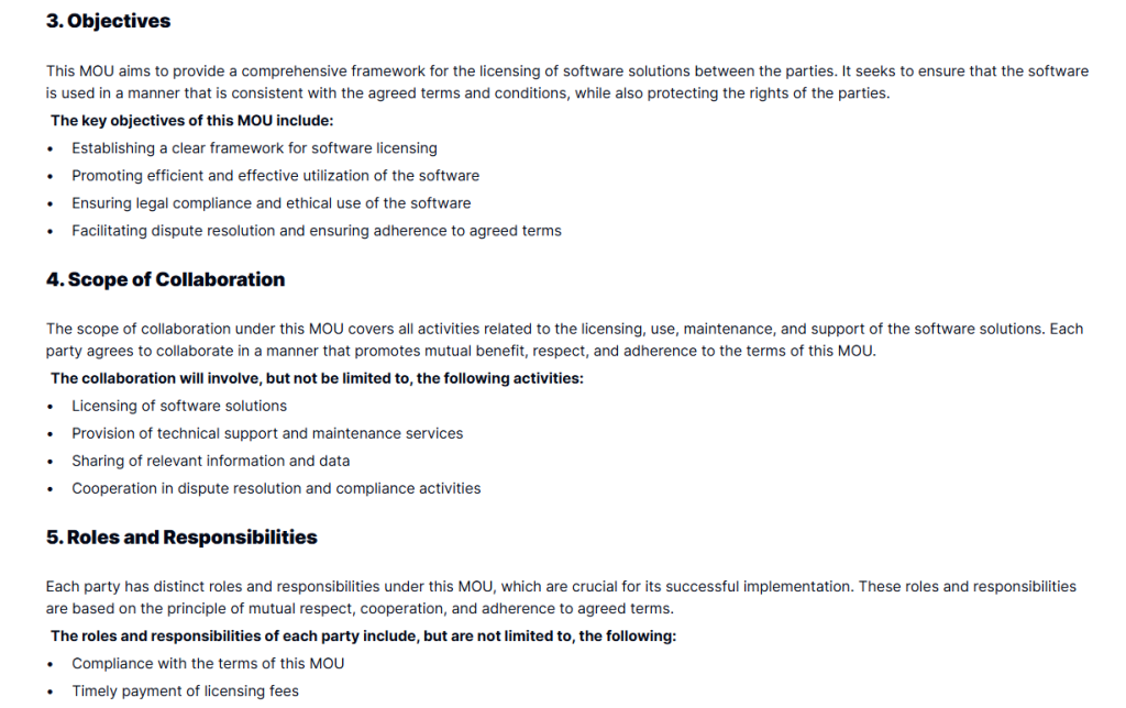 Software Licensing MOU Template  Free Editable Document Format - Taskip