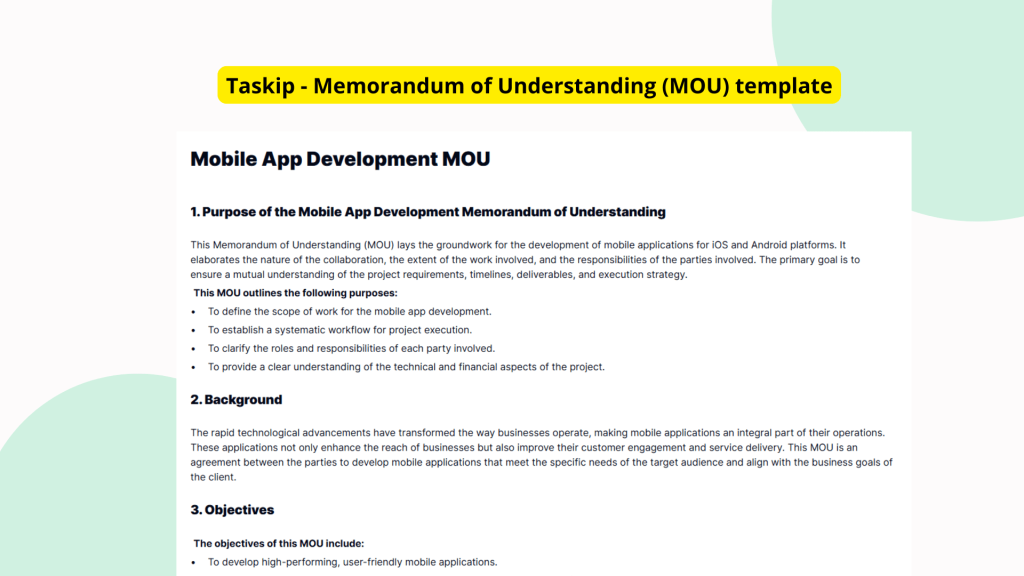 Mobile App Development MOU