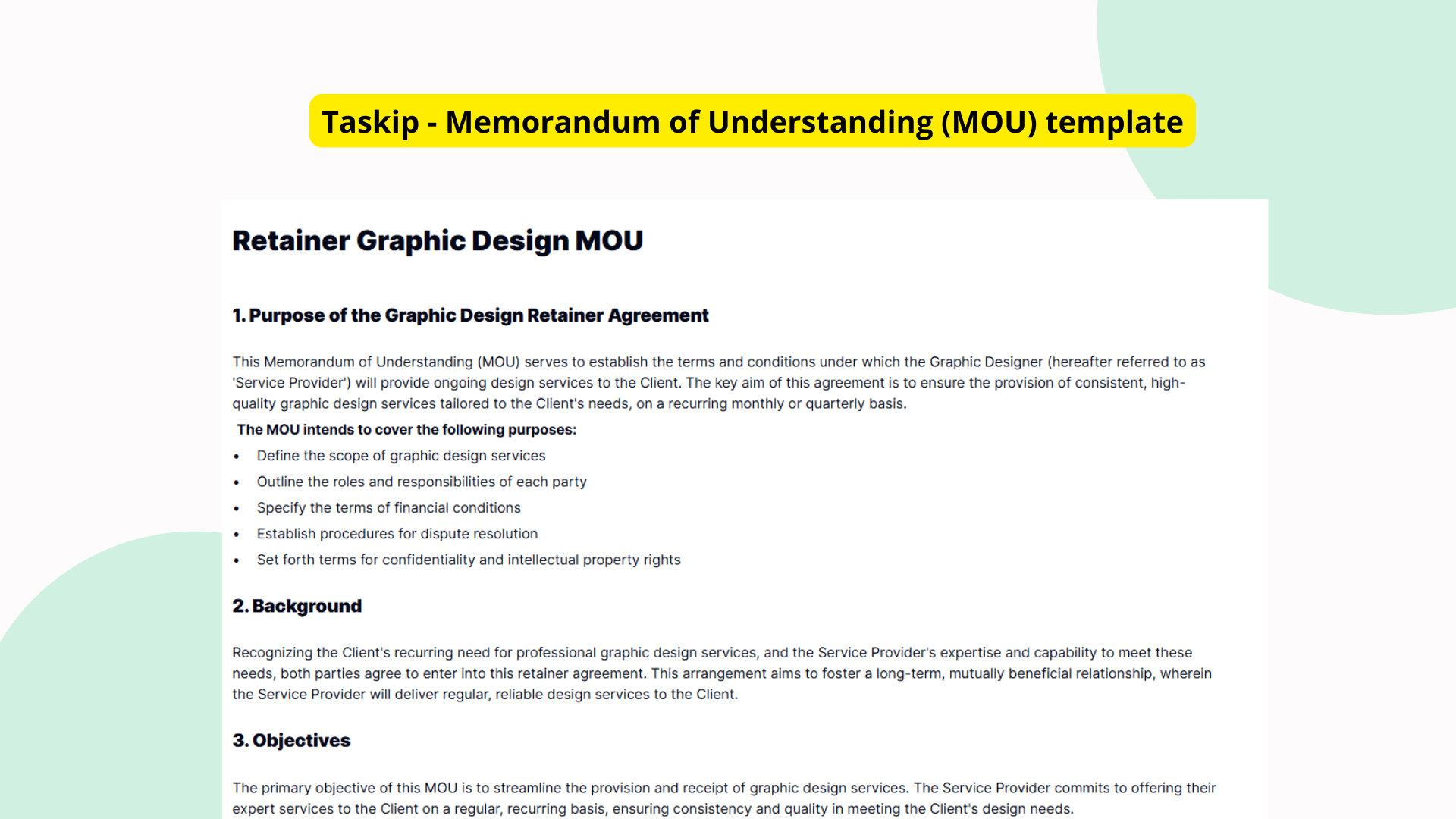 Retainer Graphic Design MOU Template for Creative Collaborations