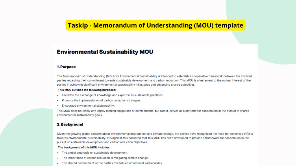 Sustainability MOU Template