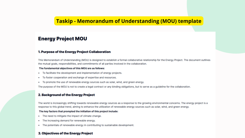 Energy Project MOU
